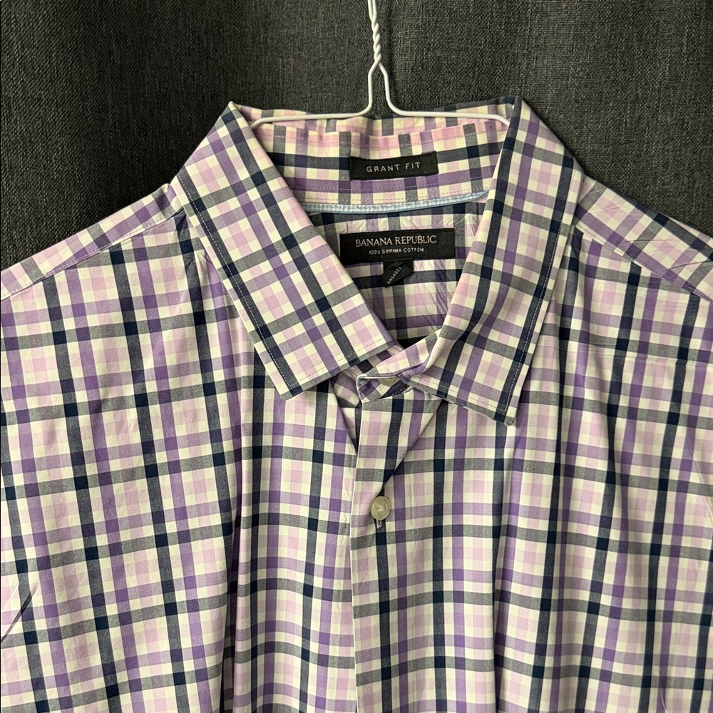 Banana Republic Men's Purple and White Checkered Shirt